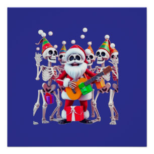 **Skeleton Santa Party – Funny 3D Christmas Skelet Poster