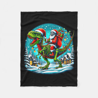 Skeleton Santa Riding T Rex Dinosaur Funny Christm Fleece Blanket
