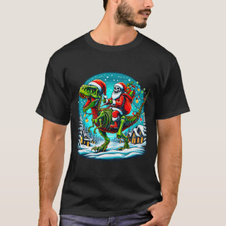 Skeleton Santa Riding T Rex Dinosaur Funny Christm T-Shirt