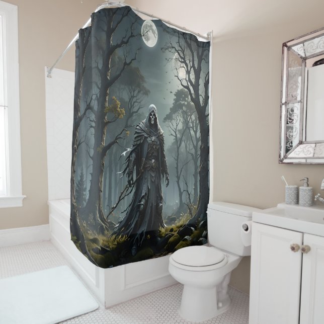 Skeleton scary shower curtain (In Situ)