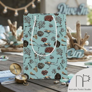 Skeleton Scuba Divers & Coral Wrapping Paper Medium Gift Bag