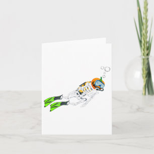 Skeleton Scuba Diving Halloween Pumpkin Diver Card