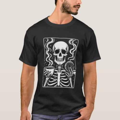 Skeleton Selfie Coffee and Donut Delight T_Shirt