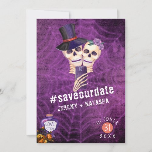 Skeleton Selfie Halloween Wedding Save The Date