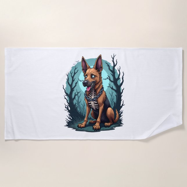 Skeleton Shepherd Dog Beach Towel (Front)