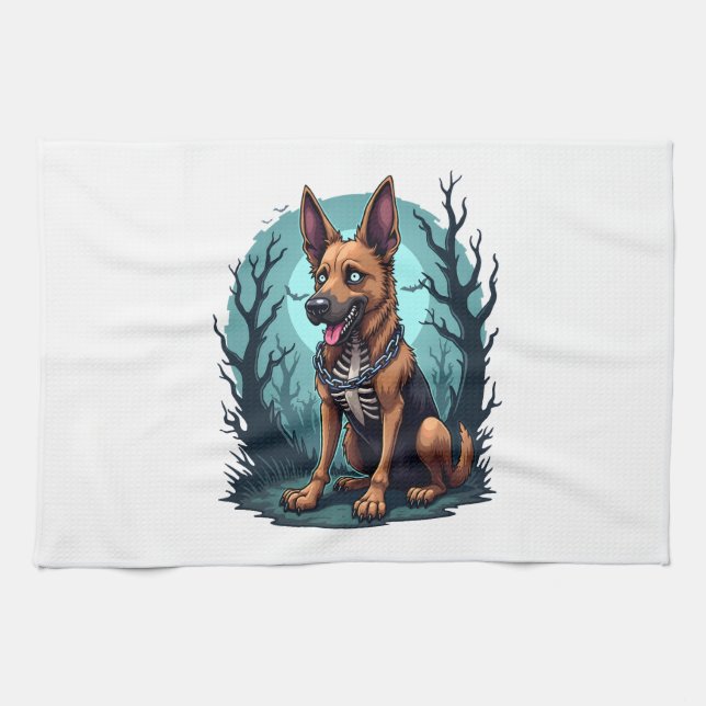 Skeleton Shepherd Dog Kitchen Towel (Horizontal)