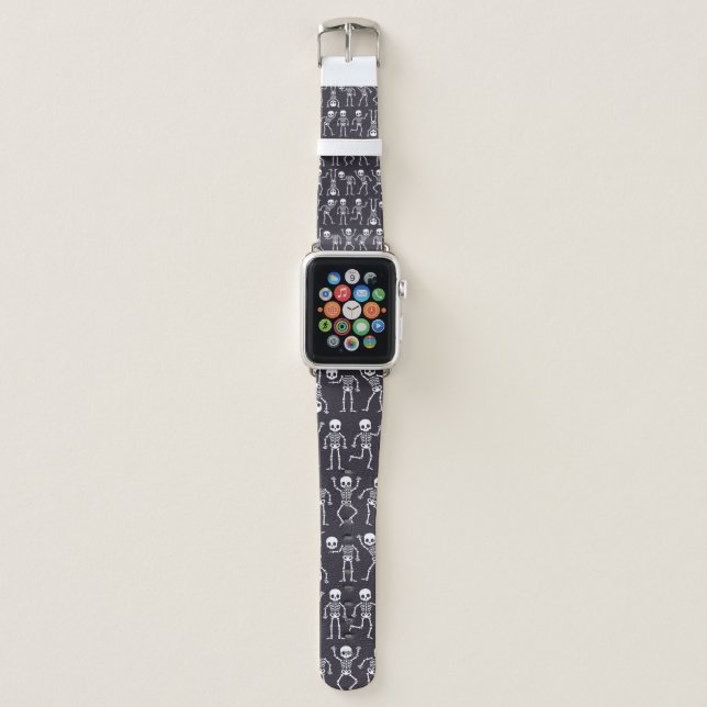 Skeleton silhouettes seamless pattern for hallowee apple watch band (Front)