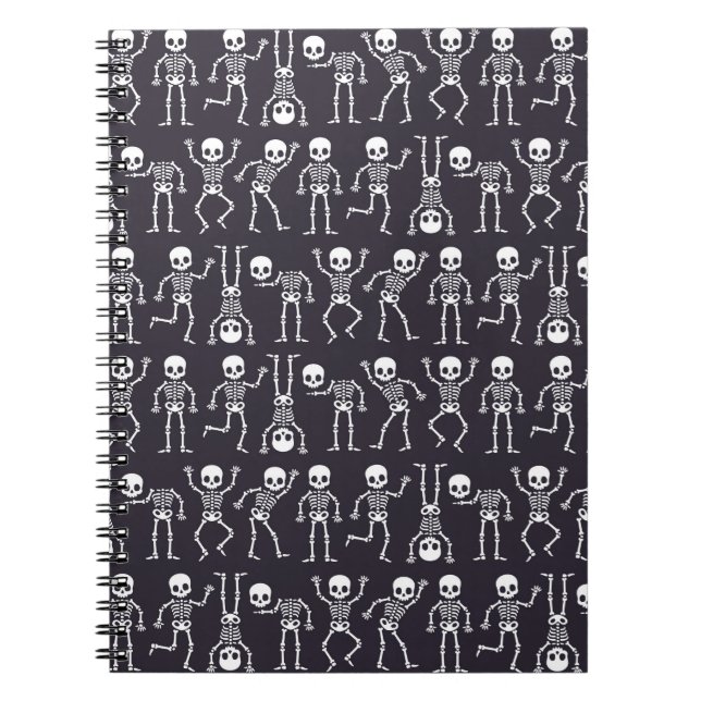 Skeleton silhouettes seamless pattern for hallowee notebook (Front)