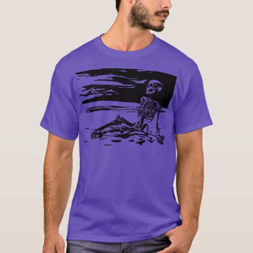 skeleton sits on the beach T_Shirt