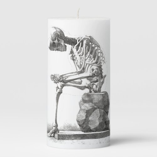 Skeleton Sitting Anatomy Illustraiton Pillar Candle