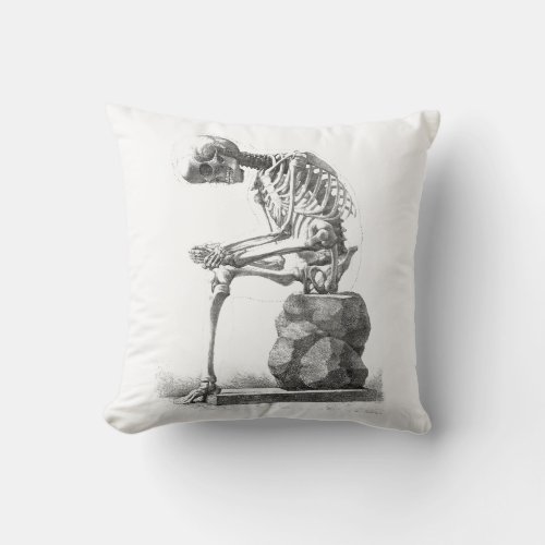 Skeleton Sitting Anatomy Illustraiton Throw Pillow