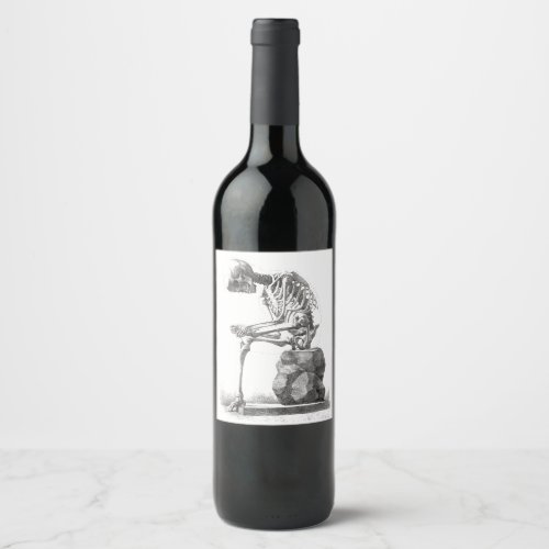 Skeleton Sitting Anatomy Illustraiton Wine Label