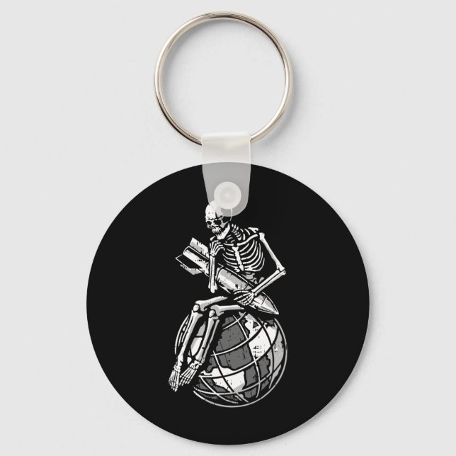 Skeleton Sitting Earth Day Environmental Environme Keychain (Front)