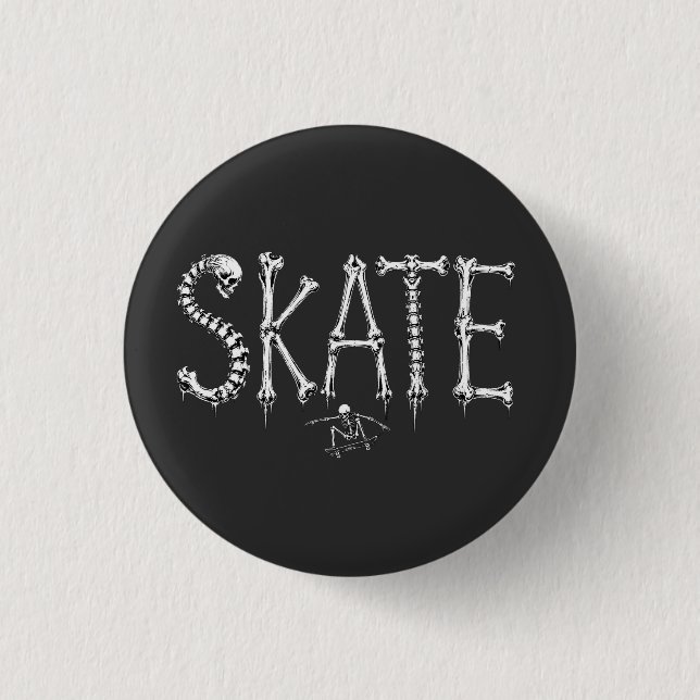 Skeleton SKATE Horror Design Button (Front)