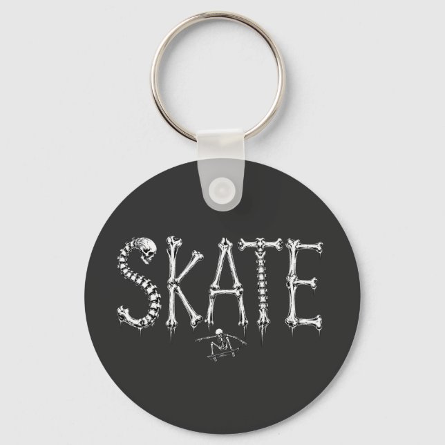 Skeleton SKATE Horror Design Keychain (Front)