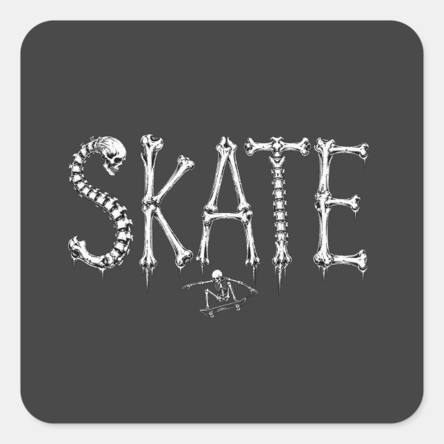 Skeleton SKATE Horror Design Square Sticker (Front)