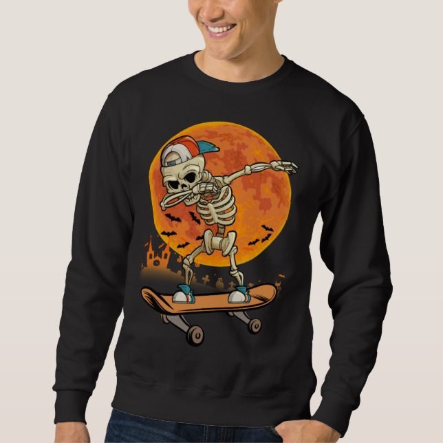 Skeleton Skateboard Dabbing  Halloween Costume Gif Sweatshirt (Front)