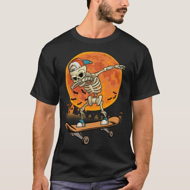 Skeleton Skateboard Dabbing  Halloween Costume Gif T-Shirt (Front)