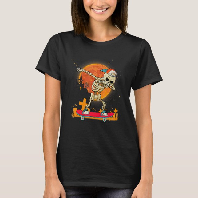 Skeleton Skateboard Dabbing Skate Skeleton T-Shirt (Front)