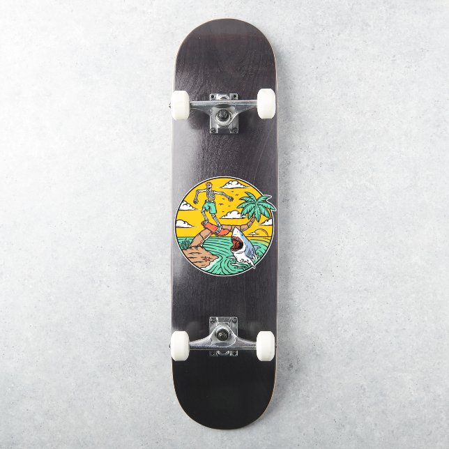 Skeleton Skateboard Dude Stranded Island Shark  Sticker (Skateboard)