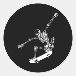 Skeleton Skateboard Skull Halloween Skateboarding Classic Round Sticker