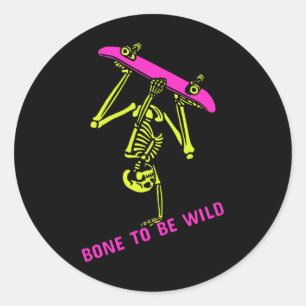 Skeleton Skateboarder Halloween Costume Mens Women Classic Round Sticker