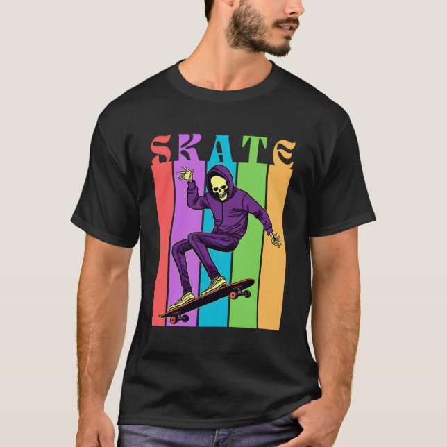 Skeleton Skateboarder Rides The Retro Vibe By King T-Shirt (Front)