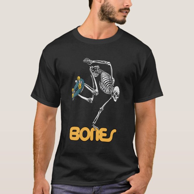 Skeleton Skateboarding Halloween Bones T-Shirt (Front)