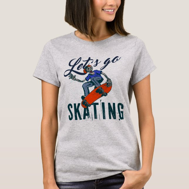 Skeleton Skateboarding T-Shirt | Skate Street Art  (Front)