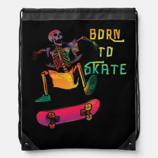 Skeleton Skater Skateboard Born To Skate Drawstring Bag