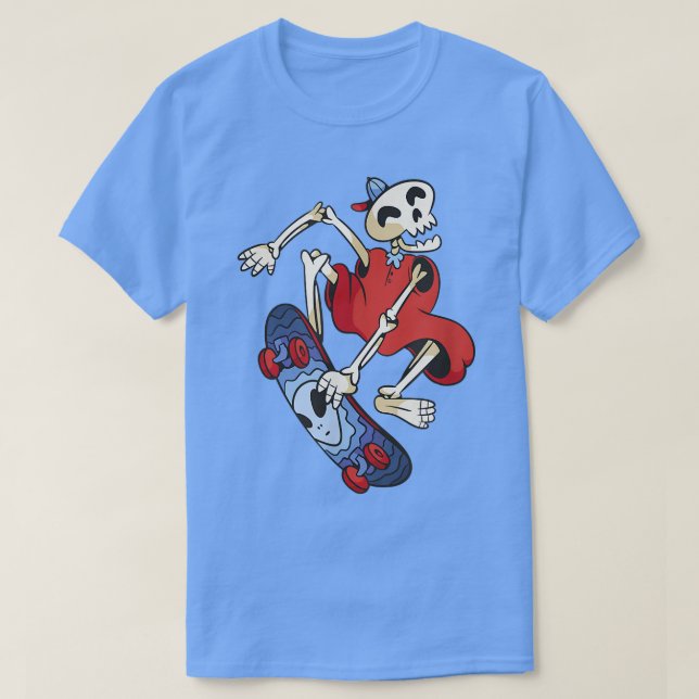 Skeleton Skater Skateboard Skateboarding T-Shirt (Design Front)