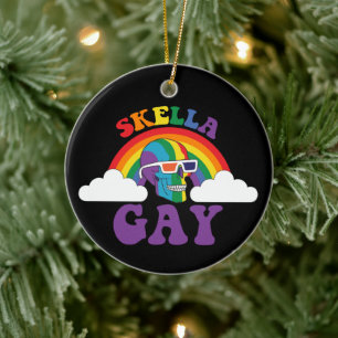 Skeleton Skella Gay Rainbow Pride Month Ceramic Ornament