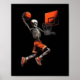 Skeleton Sketll Player Dunking Hoop Halloween Vint Poster