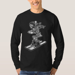 Skeleton Skiing Lazy Halloween Costume Cool Skull T-Shirt
