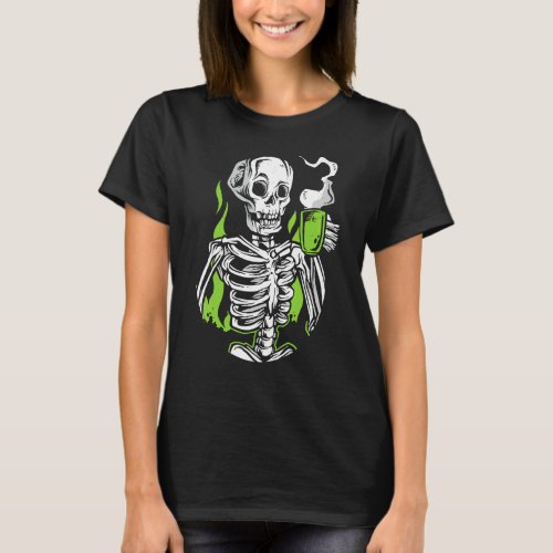 Skeleton Skull Alien Drinking Coffee T_Shirt