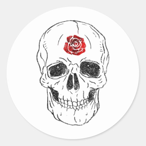 Skeleton Skull Bones Black  Red Rose Glitter Glam Classic Round Sticker