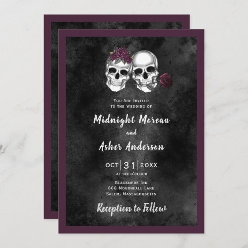Skeleton Skull Couple Roses Gothic Wedding Invitation
