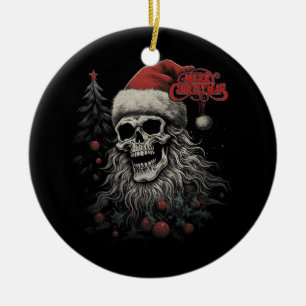 Skeleton Skull Funny Merry Christmas Santa Matchin Ceramic Ornament