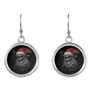 Skeleton Skull Funny Merry Christmas Santa Matchin Earrings