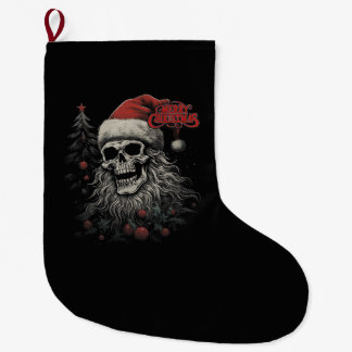 Skeleton Skull Funny Merry Christmas Santa Matchin Large Christmas Stocking