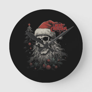 Skeleton Skull Funny Merry Christmas Santa Matchin Round Clock