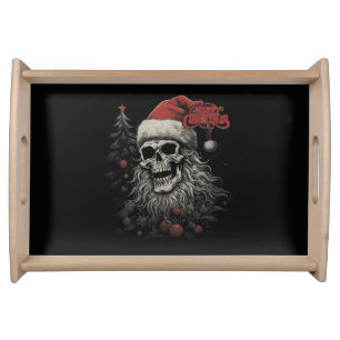 Skeleton Skull Funny Merry Christmas Santa Matchin Serving Tray