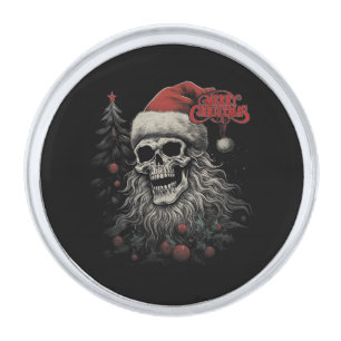 Skeleton Skull Funny Merry Christmas Santa Matchin Silver Finish Lapel Pin