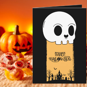 Skeleton Skull Graveyard Black Gothic Halloween Card