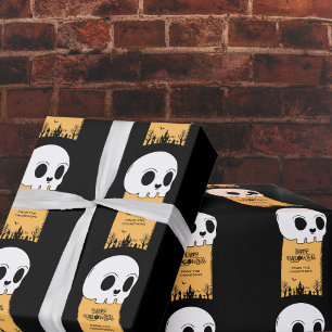 Skeleton Skull Graveyard Black Gothic Halloween Wrapping Paper