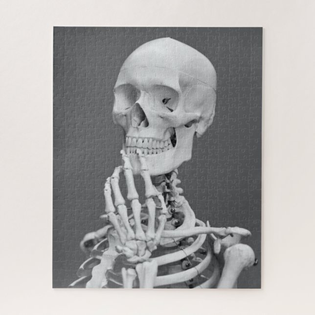 Skeleton Skull Halloween Black and White Gray Jigsaw Puzzle (Vertical)