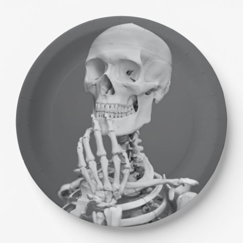 Skeleton Skull Halloween Black and White Gray Paper Plates
