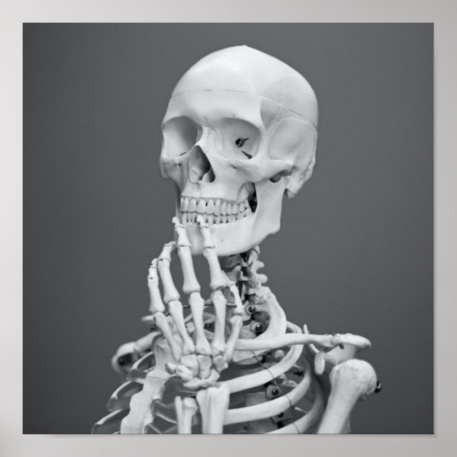 Skeleton Skull Halloween Black and White Gray Poster (Front)