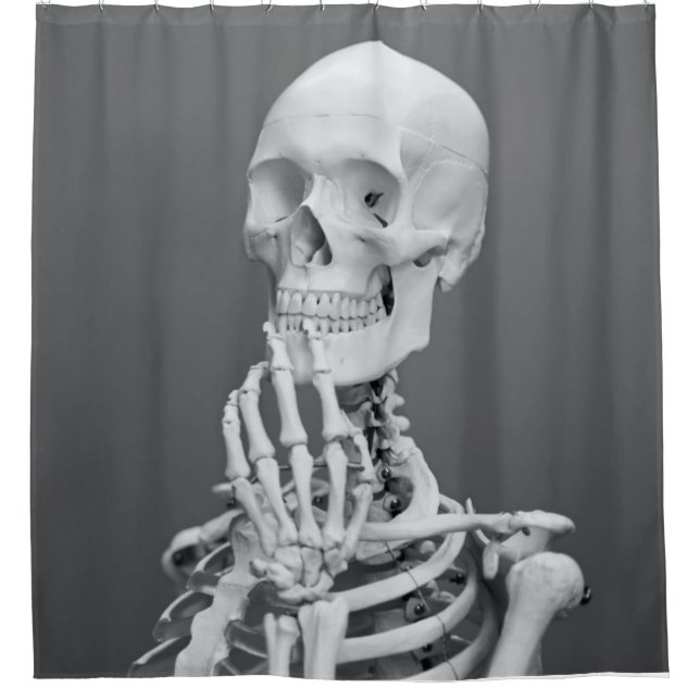 Skeleton Skull Halloween Black and White Gray Shower Curtain (Front)