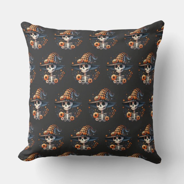 skeleton skull halloween day throw pillow (Front)